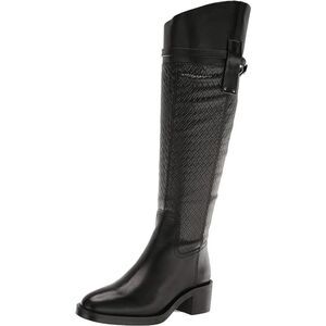 FRANCO SARTO Womens Black Colt Round Toe Block Heel Leather Boots Shoes 7 M